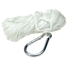 Seachoice Solid Braid Nylon Anchor Line, White, Zinc Galvanized Spring Hook, Boating Gear, Reliable Connection