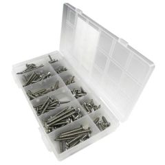 Seachoice Stainless Steel Tapping Screw Kit, durable stainless steel, compartmented storage case, variety of sizes, professional contractor, DIY enthusiast, versatile screw kit, exceptional craftsmanship, quality performance, convenient toolbox upgrade.