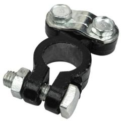 clamp style coated battery terminal, black, crimping tools, polarity identification, corrosion resistance, battery cables, positive stud, negative stud, standard battery posts, American Wire Gauge, durability, sophistication, battery setup, longevity.