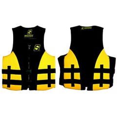 Seachoice 85126 Evoprene Multi-Sport Vest, Yellow/Black, Body Glove Vests, Level 70, durable, comfortable, secure fit, water sports, safety, style, performance, Child to Adult 3XL, quick-release buckles, PVC foam flotation, vibrant color, chest size 36-40