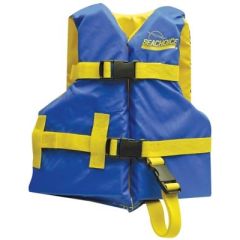 Seachoice 86140 Deluxe General Purpose Life Vest, Blue/Yellow, Child, safety, water activities, buoyancy, EPE foam, Type 70, USA, durability, 200 Denier oxford fabric, security, chest strap, leg strap, comfort, mobility, adjustable belts, lightweight, dua