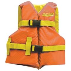 Seachoice 86190 Deluxe General Purpose Life Vest, Youth, Orange/Yellow, Safety, Child, Buoyancy, Adjustable, Lightweight, Durable, USA Made, 200 Denier, Oxford Fabric, 1" Nylon Closure, Secure Fit, Weight Capacity, Visibility, Water Adventure