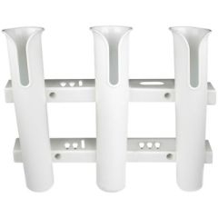 Seachoice Polyurethane 3 Rod Rack, fishing rod storage, high density polyurethane, standard rod grip sizes, mounting spacers, UV resistant, white color, elegant design, fishing gear, clutter-free, stylish fishing