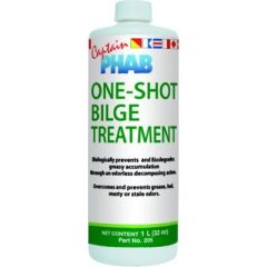 Captain Phab 205 One Shot Bilge Treatment, eco-certified, petroleum digesting enzymes, marine cleaning products, boat owners, odor-free, hydrocarbons, diesel residues, foul odors, pristine bilge