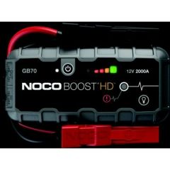 Genius GB70 Lithium Ion Jump Starter, 2000 Amps, portable power source, USB devices, 12-volt devices, outdoor adventures, ultra-bright LED flashlight, wide range of vehicles, Noco manufacturer.