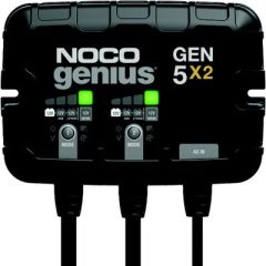 Noco GEN5X2 On-Board Battery Charger, 2 Banks, battery sulfation, acid stratification, thermal sensor, force mode, 12V AGM, 12V Lithium, Repair Mode, waterproof, 10 Amps, Noco.