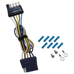 FulTyme RV 5-Way Flat Connector, 60", light-duty towing, industry-standard connector, auxiliary circuit, surge brake lockout, back-up lamp functionality, 16 Ga. Bonded Wire, 16 Ga. Single Wire, tin-plated .187 terminals, molded PVC connectors, maximum loa