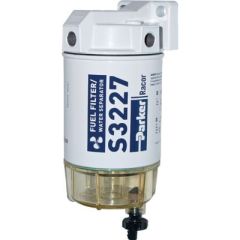 Racor 10 Micron Gas Spin-On Fuel/Water Separator, Clear Bowl for Outboards, Aquabloc® II 10 micron filter, corrosion resistance, engine performance, filtration system, sediment removal, marine needs, durability, high-performance applications, engine life,