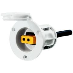 Flush Mount Power Port, White, Cannon downrigger, seamless power connection, efficient installation, watertight protection, corrosion-resistant, Minn Kota craftsmanship, durable reliability, elegant design, fishing gear upgrade.