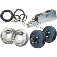 Dexter® Complete 10" Drum Brake Installation Kit, 5 Studs, Model 660/800 drum brake actuator, GalvX coated drum brakes, painted drum hubs, DOT 3 brake fluid, Dexter marine products, trailer braking, single axle, 5-stud wheel, Drop N Go auto coupler latch,