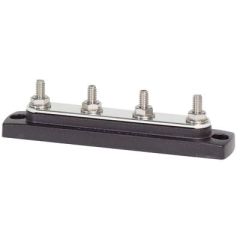 Busbar 4 x 1/4" Stud Common Bus, electrical connectivity, tin-plated copper, stainless steel studs, 8-32 terminal screws, 150 Amps AC/DC, 300 Volts AC, 48 Volts DC, Blue Sea Systems, marine vessel, RV, residential project, outstanding results, electrical 