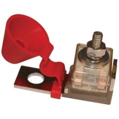 Battery Terminal Single Fuse Block, 30-300 Amps, Blue Sea Systems, high-current protection, compact design, amperage options, DC main, inverter, windlass, bow thruster, weatherproof construction, small open boats, extreme weather, multiple mounting option