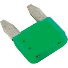 Blue Sea 5274 ATM® Mini Blade Fuse, Green, 30 Amp, Tin-Plated Connector Blades, Corrosion Resistance, Color-Coded Feature, Visible Blown Condition, 2/pk, 1,000A Interrupting Capacity, 32V DC Operating Voltage, Blue Sea Systems, Reliable Electrical Solutio