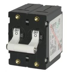 Blue Sea Systems, A-Series Circuit Breaker, Double Pole, Toggle, DC, Protection, Safety, Electrical System, Marine, Automotive, Industrial, Residential, Installation, Mounting, Diodes, Visibility, Quality, Reliability.
