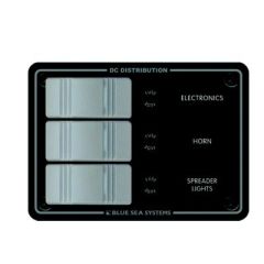 Blue Sea Systems 8054 Contura Water Resistant Panel, Gray, waterproof panel mount fuse holders, heavy-duty aluminum construction, waterproof contura switches, "On" indicating LED's, pre-wired installation, 30 common DC labels, Blue Sea Systems quality, el