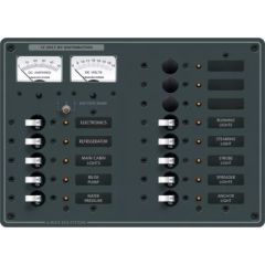 Blue Sea Systems 8068, DC 13 Position Circuit Breaker Panel, electrical system, boat, RV enthusiast, 15A breakers, wiring, voltmeter, battery banks, ammeter, power consumption, installation, labels, Blue Sea Systems, durability, performance, upgrade.