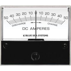 Blue Sea Systems 8252 DC Analog Ammeter, 50-0-50A With Shunt, electrical currents, precision, boat battery, solar power, backlighting, installation, 4-wire connection, DIN meter face, Blue Sea Systems, reliable, electrical products.