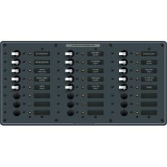 Blue Sea Systems 8264 Traditional Metal DC Circuit Breaker Panel, 24 Positions, electrical needs, navigation system, lighting, electrical equipment, circuit breakers, labeling, DC distribution, power requirements, reliable power distribution, heavy loads,