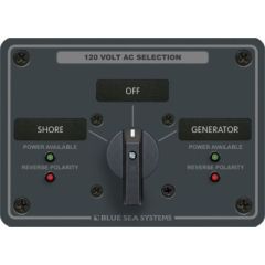 Blue Sea Systems 8367 AC Rotary Switch Panel, 2 Pole, AC Rotary Panel, marine electrical systems, boat power control, AC power, power supply, electrical system, marine products, power available, power sources, switch panel, boat safety, boat equipment, bo