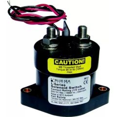 Blue Sea Systems 9012 L Solenoid, electrical needs, waterproof construction, vaporproof, low current draw, energy efficiency, Blue Sea Systems quality, compact size, tensile strength, industrial use, limited quantity