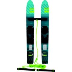 Jobe 203421001 Buzz Trainer Skis, 46", beginner level combo skis, kids, water skiing, safety, comfort, durability, wood construction, rope, handle, stabilizing bar, stability, maneuverability, adventure.