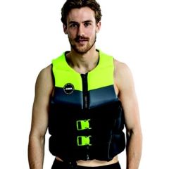 neoprene vest, lime color, water activities, buoyancy, comfort, safety, chest measurement, ULC-certified PVC foam, EPE foam panels, flexibility, front zipper, YKK buckles, adjustable webbing straps, D-ring, water drainage system, high-quality, style, kaya