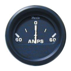 Faria 12822 Euro Black Ammeter Gauge, 60-0-60, vehicle enthusiast, style and functionality, perimeter-lighted black dial, bold white graphics, modern look, black aluminum bezel, flat glass lens, durability and clarity, Faria instruments, 2" size, accurate