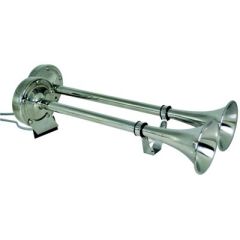 Marinco Dual Trumpet Electric Horn, Stainless Steel, Boat Horn, Marine Vessel, Electric Horn, Stainless Steel Exterior, Dual Trumpet Design, Powerful Sound, Type 304 Stainless Steel Diaphragm, 5-Year Warranty, Afi/Marinco/Guest/Nicro/BEP, 10 Amps Power Ra