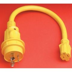 Marinco Standard Pigtail Adapter, Dock Side Male 30A 125V Locking, Boat Side Female 15A 125V Straight Blade, Power Indicator Light, Contoured Grip, Thumbprint Ground Blade Locator, Vibrant Yellow Color, Afi/Marinco/Guest/Nicro/BEP Manufacturer, Seamless P