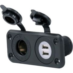 Marinco 12VCOMBO SeaLink Deluxe Dual USB Charger, 12V Receptacle, power supply, electronic devices, road trip, camping adventure, water cover, outdoor use, Afi, Marinco, Guest, Nicro, BEP, 20A DC output, USB Type Dual Voltage, vehicles, boats, charging ex