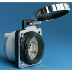 Marinco 30A/125V Power Inlet, Stainless Steel Construction, Easy Lock System, Waterproof Cap, Soft Touch Feature, 316 Stainless Steel, 4-Way Right Angle Rear Safety Enclosure, Afi/marinco/guest/nicro/bep Manufacturing