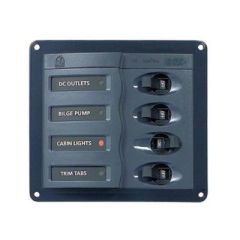 Marinco 900DC Circuit Breaker, 4-Way Square Panel, Airpax Circuit Breakers, Marine Grade Power Coated Aluminum, ABYC Standards, LED Backlit Labels, Voltage System, Boating Adventures