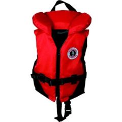 Mustang MV1207 Classic Childrens Vest, Red/Black, Youth Size, PMG CCG approved, adjustable leg strap, durable construction, adjustable waist belt, water activities, safety, youth vest, Mustang Survival, vibrant color, water adventures.