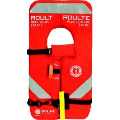 Mustang MV8040 4-One Solas Life Jacket, Orange, Adult, safety gear, water adventures, U.S. Coast Guard regulations, Transport Canada regulations, M.E.D. regulations, compact storage, SOLAS grade reflective tape, SOLAS approved whistle, personal light, buo