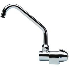 Compact Cold Water Fold Down Faucet, space-saving faucet, high-quality chrome plated brass, durable faucet, compact design, total flow control, swivel spout, easy installation, Attwood Marine, sleek faucet, small kitchen faucet, bathroom faucet, RV faucet