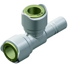 Whale WX1521B Stem Tee, 15mm, plumbing fittings, Quick Connect system, Whale Quick Connect, semi-rigid pipework, Double Gripper design, cage collet, single piece molding, measured cut marks, Attwood Marine, Stem Tee 15mm