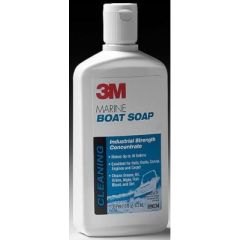 Multi-Purpose Boat Soap, 16 oz., cleaning solution, marine messes, versatile formula, dirty decks, soiled fabrics, greasy engines, stubborn grease, oil, grime, algae, concentrate, water, cleaning power, gentle touch, heavy-duty scrub, trusted brand 3M, ex