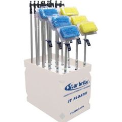 Mixed Display, Boat Hooks, Brushes, Boating Needs, Boat Hook-Brush Display, Starbrite, Economy Boat Hooks, Extending Handles, Deluxe Brush Heads, Cleaning Routine, Boating Industry, Exceptional Results, Boating Experience, Boat Owner, Sailing Confidence