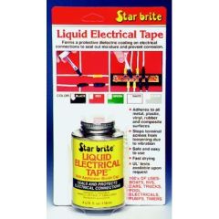 Liq. Electric Tape Clear, revolutionary electrical tape, waterproof and UV resistant, fast drying formula, Starbrite brand, clear color, seamless finish, ultimate protection, convenient order number.