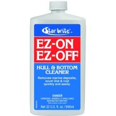 EZ-On EZ-Off Hull And Bottom Cleaner, revolutionary solution, waterline stains, scum line, rust stains, fiberglass, metal, painted surfaces, Starbrite, marine cleaning products, 950 ml, hassle-free application, pristine appearance, boating experience.
