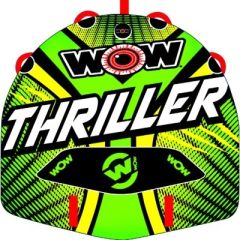 WOW Thriller Towable, 1 Rider, Tuff Shell Cover, PVC Bladder, Double Webbing Handles, EVA Foam Pad, Reinforced Towing System, Speed Valve, Zippered Valve Cover, Custom Designer Graphics, Tapered Construction, 50" x 50" Size