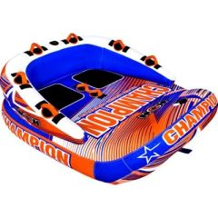WOW 211000 Champion Towable, 2 Riders, water adventure, thrill-seekers, EZ-Up Nose, cushioned grip, double webbing handles, floating couch, heavy-duty PVC, 1-year warranty, WOW Watersports, water sports equipment, weight capacity, generous size, elevate w