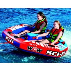 WOW 22WTO3969 Sci-Fi Cockpit Towable, 1-2 Riders, water enthusiasts, aerodynamic cockpit, secure seating, thrill-seeking, chariot-style, double webbing foam handles, seat and knee pads, EVA material, secure cockpit seating, rowdy water, front and back tow