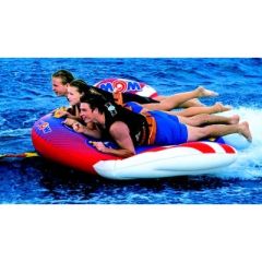 Wow 22WTO3974 Javelin Towable, 1-2 Riders, water adventures, thrill-seeking, speed, aerodynamic, heavy-duty PVC, high-visibility graphics, double webbing foam handles, knuckle guards, secure attachment, maximum capacity, adrenaline rush, one-year warranty