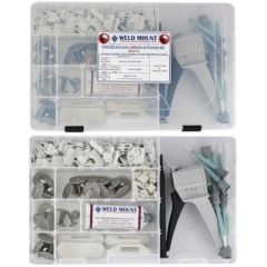 Weldmount 1001008 Executive Fastener Kit, AT-300 Dispensing Gun, AT-850 Mixing Tips, AT-5 Large White Cable Tie Mounts, AT-3 Small White Cable Tie Mounts, AT-113 Large Footman's Straps, PS62-832-16SS Panel Stud, ST125-1420-16SS Panel Stud, ST125-1420-24SS
