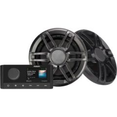 Fusion 0100225060 MS-RA210 Stereo Kit, 6.5" XS Sports Gray Speakers, Fusion-Link technology, compact design, versatile installation, 2.7" optically bonded display, advanced DSP technology, multiple source options, two independent audio zones, XS Series 6.
