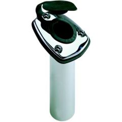 Angled Flush Mount Rod Holder, Fishing Enthusiast, Chrome Plated Zinc Alloy, Anodized Aluminum Tube, Flange Gasket, Integral Flip-Up Cap, Boat Accessory, Fishing Adventures, Professional Look