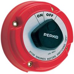 Perko Main Battery Switch, On/Off, electrical connection, durable plastic housing, copper contacts, brass terminals, Perko, high-quality, reliable, efficient, voltage rating, electrical setup, boat, RV, vehicle, upgrade, peace of mind.