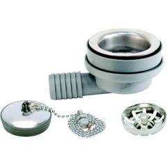 Ambassador S001102BP 95° 2" Elbow Sink Drain, Brushed Finish, stainless steel drain, chain stopper