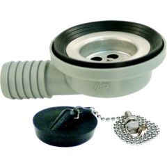 Ambassador S010101UPR 95° Elbow Sink Drain, Ultra Mirror Finish, Stainless Steel Drain, Chain Stopper, 1-1/2" Size, 1" Hose Barb Connection